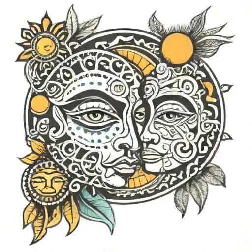 Taino Sun And Moon Merging Together