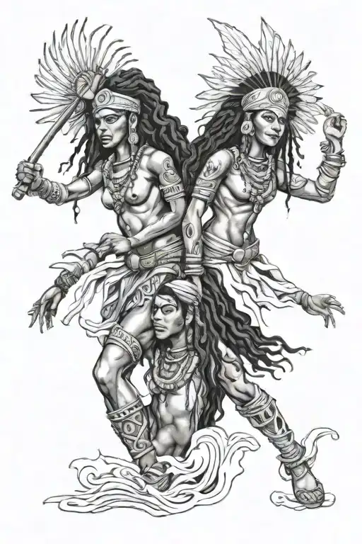 Yemaya Oshun Merging Together Taino Indian Warrior