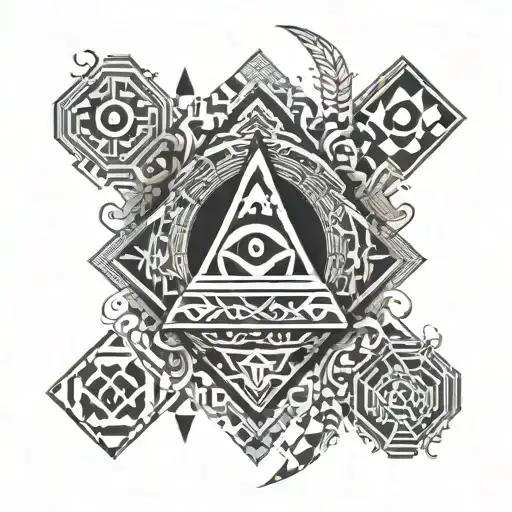 Abstract Design Merging Shamanic Symbols With Geometric Patterns