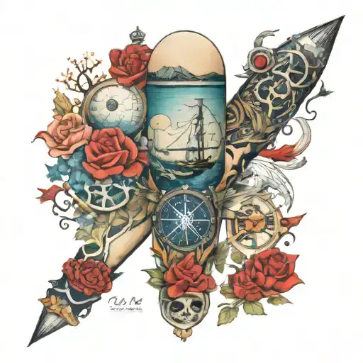 Nautical Theme Full Arm Sleeve Inspired Tattoo Featuring Quotes