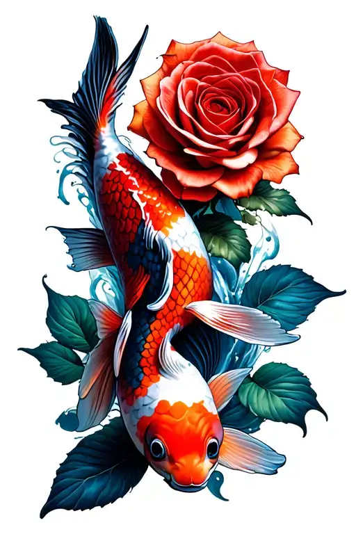 Koi Fish With Roses