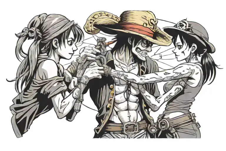 Luffy Giving A Tattoo To A Girl Pirate