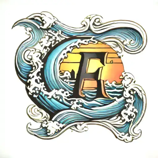 Sunset With Letters E J In The Surf Wave