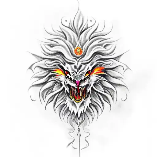 A Phoenix Bird With Head Of A Lion And Tails Of Chinese Dragon