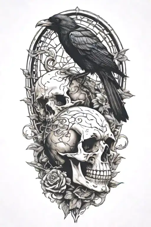 Raven On Skull With Gothic Background