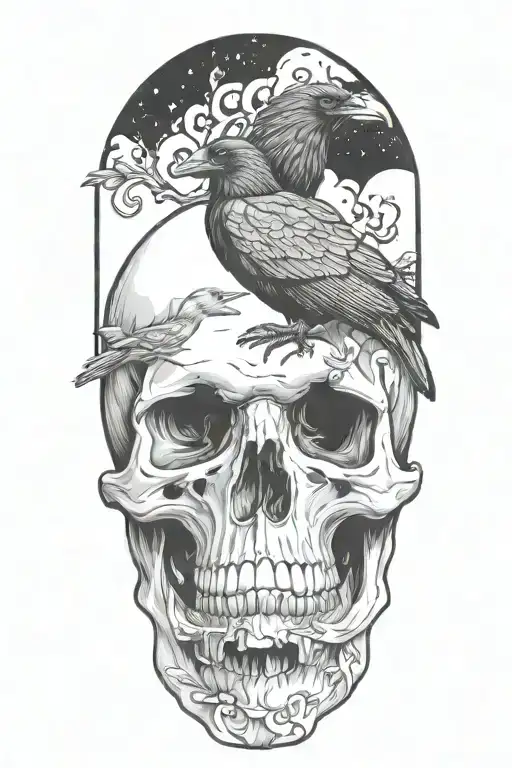 Raven On Skull With Gothic Background