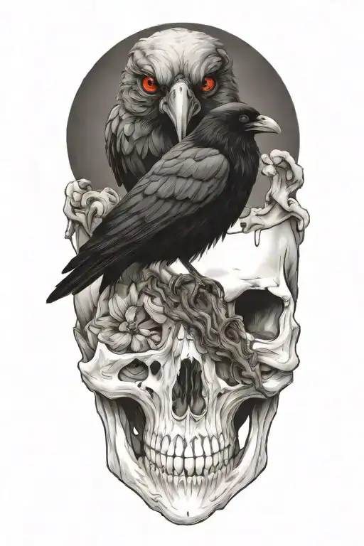 Gothic Raven On Skull