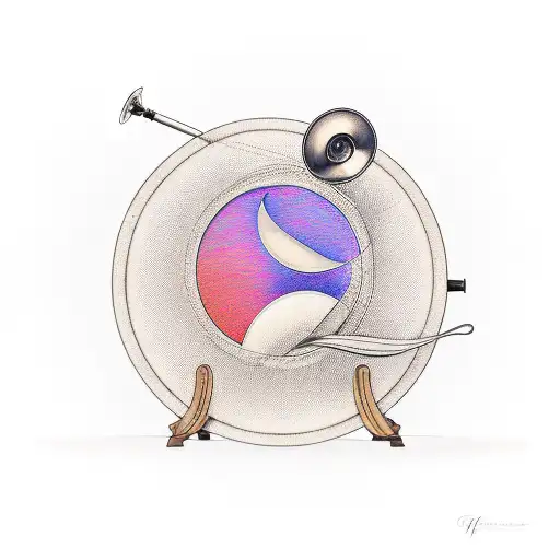 A Minimalist Tattoo Of A Vintage Gramophone With A Crescent Moon As The Soundwaves