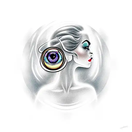 Pinup Outline Of A Beautiful Woman With The Head Of An Ophanim And Rings Of Eyes Surrounding