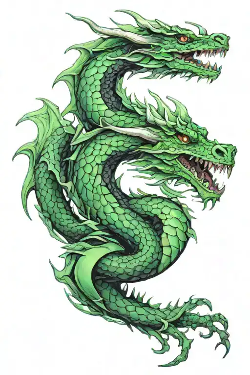 Green Dragon With Black Horns Wrapped Itself Around The Darkness