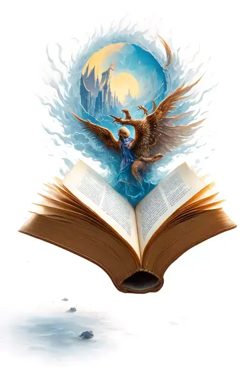 Open Book With Fantasy Scene Bursting From The Pages