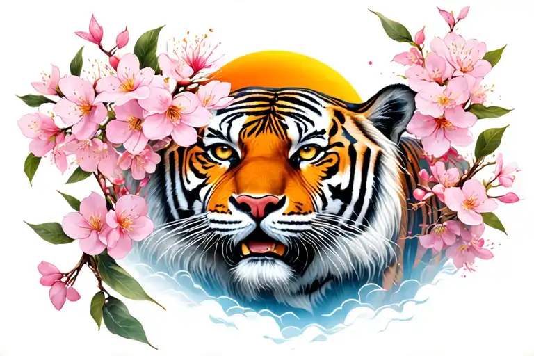 Sun And Moon Cherry Blossom Tiger