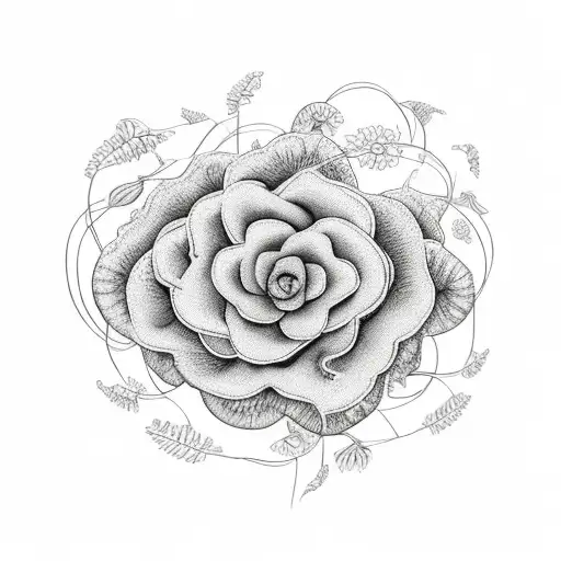 September Birth Flower With Vines And Big Mushrooms Trippy Hippie