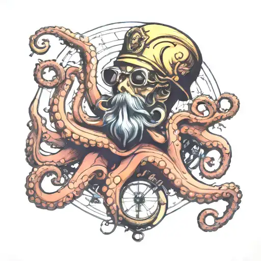 Octopus With Yacht Captain Anchor