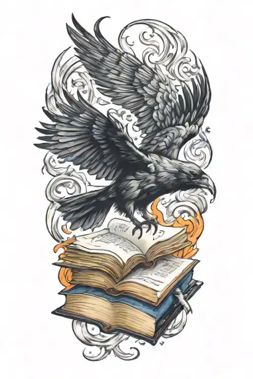 Crow Flying Up Out Of Burning Book