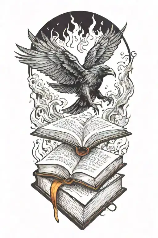 Crow Flying Stright Up Out Of Burning Book