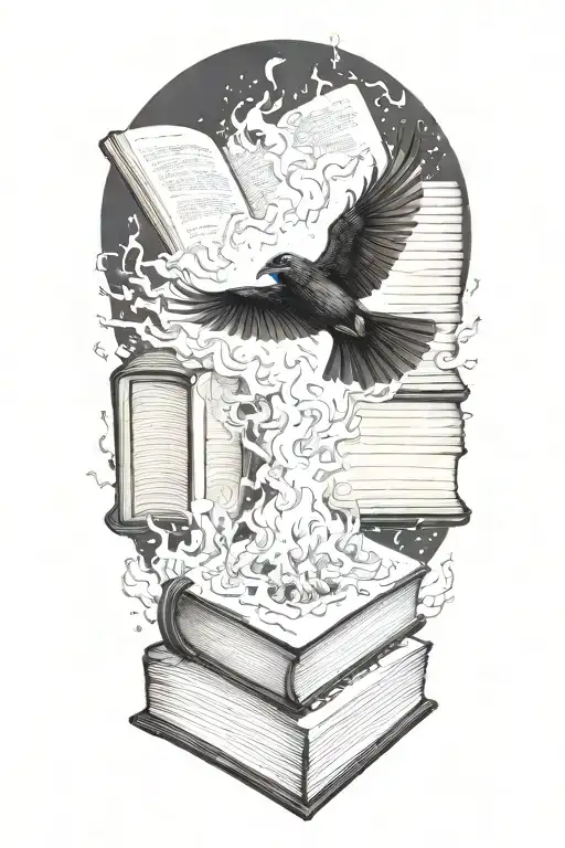 Crow Flying Stright Up Out Of Burning One Burning Book