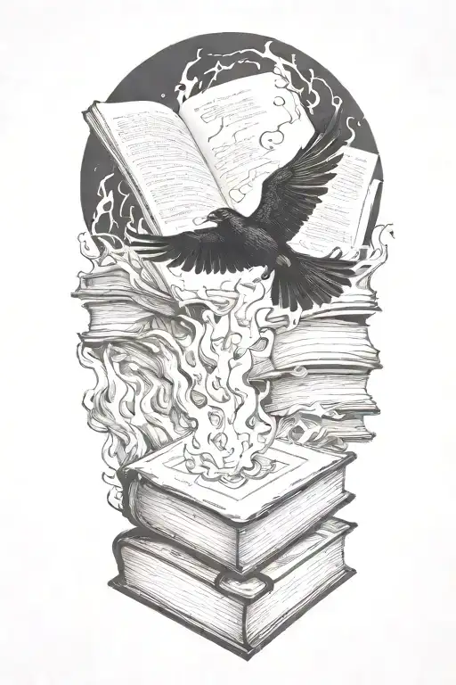 Flames Turning Into A Crow Flying Stright Up Out Of Burning One Burning Book