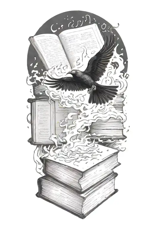 Flames Turning Into A Crow Flying Up Out Of Burning One Burning Book