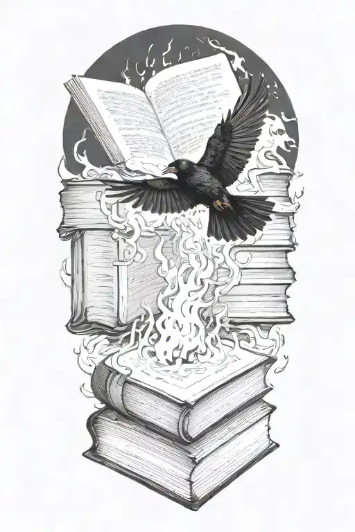 Flames Turning Into A Crow Flying Up Out Of Ooen Burning Burning Book