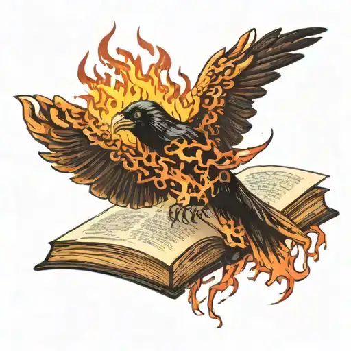 Flames Turning Into A Crow Flying Up Out Of Ooen Burning Burning Book