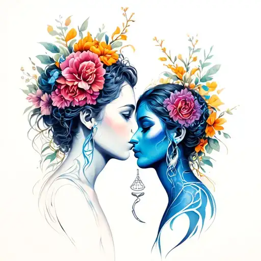 Couple Tattoo Of Intertwined Libra And Cancer