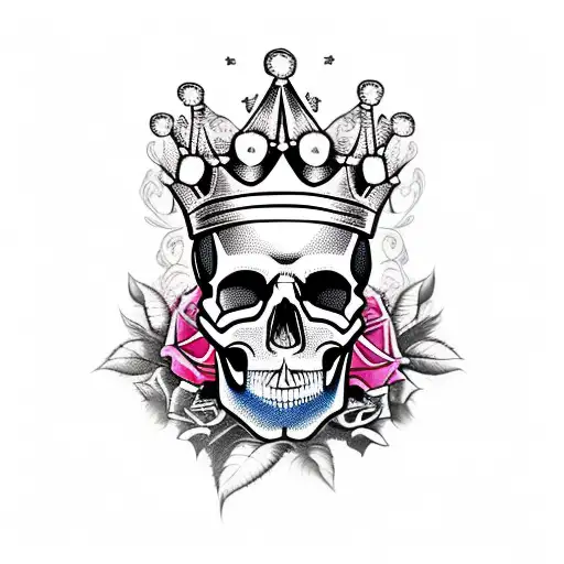 Skull With Crown And Roses Surrounding