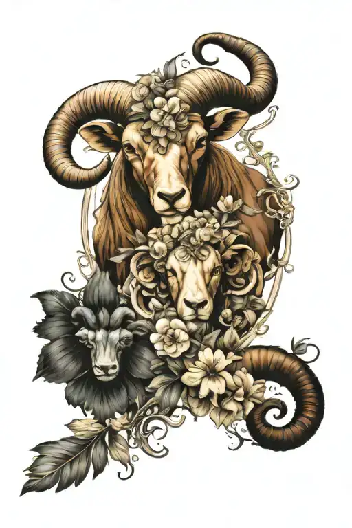Aries And Leo Zodiac Sign Surround With April Birth Flower And August Birth Flower