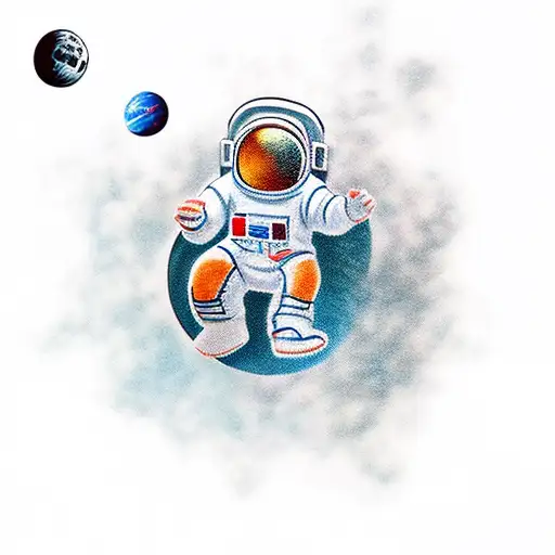 An Hyperrealistic Astronaut Floating With A Broken Tether
