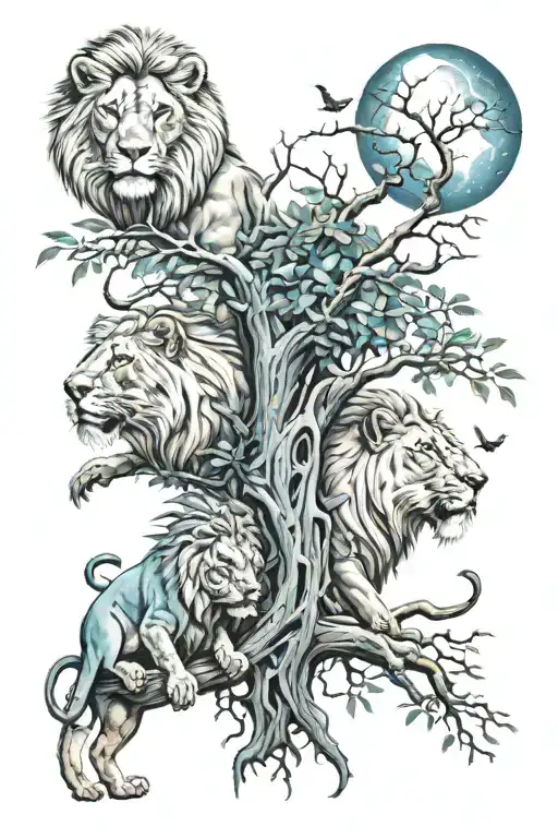 Lions Kings Vs King Panthers In Side A Blue Eye With A Moon Tree On It