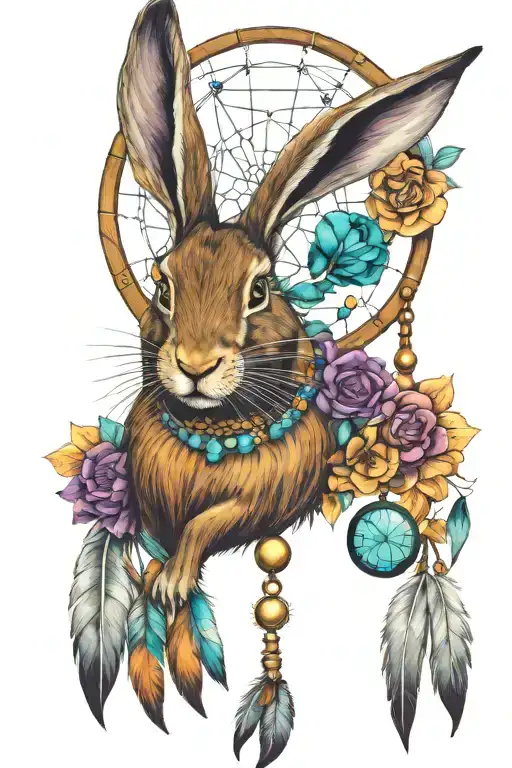 Dreamcatcher Rabbit Turquoise Amber And Purple Coloring