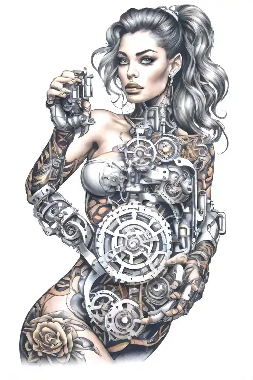 Beautiful Woman Showing Machine Under Their Skin