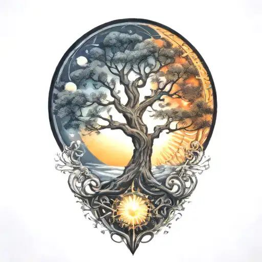 Tree Of Life And Sun And Moon