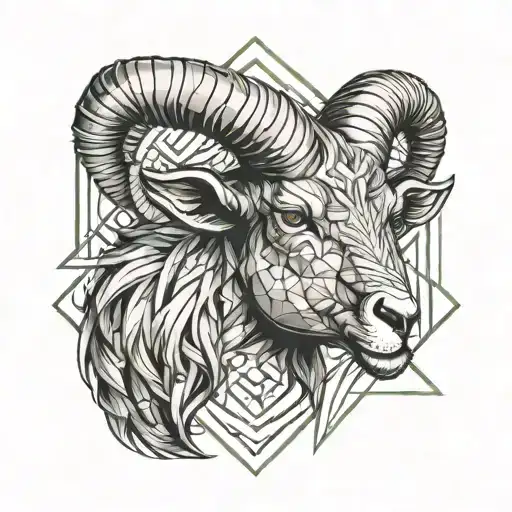 Aries In Half Realistic And Half Geometric Style
