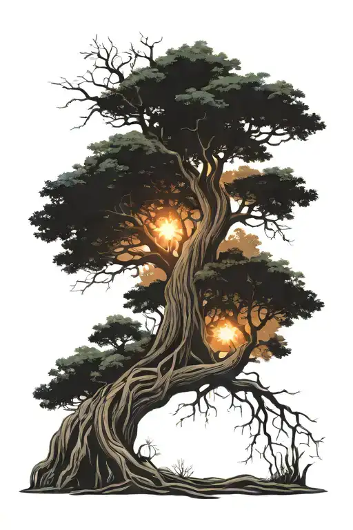 Tree With Roots With Cosmos On The Branch In Roots Goes Deep