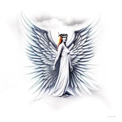 Angel Lucifer Looking Down With Wings Spread
