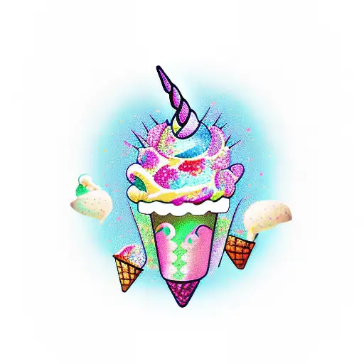 Unicorn Eating A Ice Cream With Cactus Form