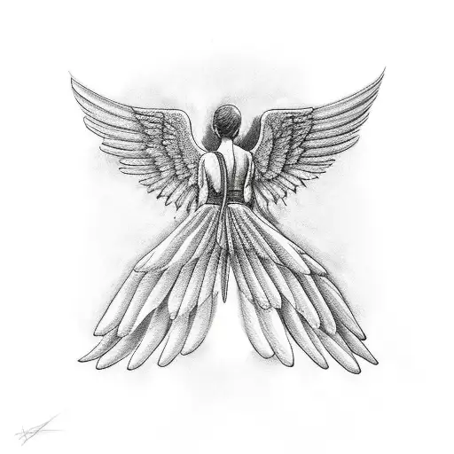 Male Angel Looking Down With Wings Spread