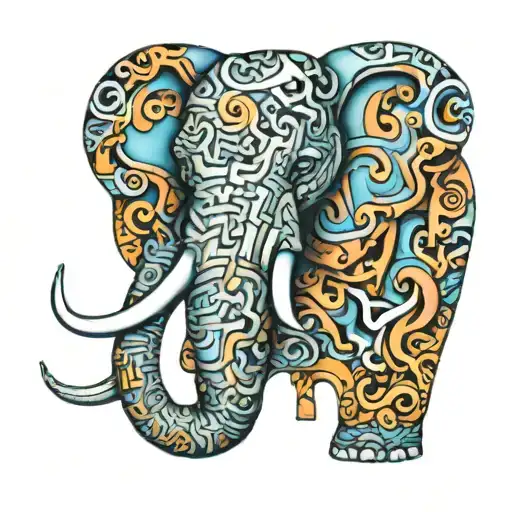 Elephant Head Infinity Symbol And Hearth Abstract Representation With Puzzle Uneven