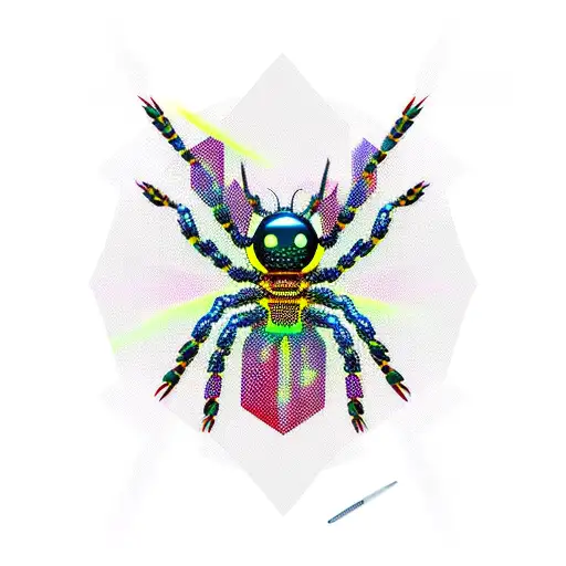 A Futuristic Cybernetic Spider Weaving A Web Of Code