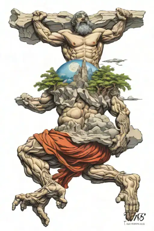God Atlas Holding Mountains On His Back
