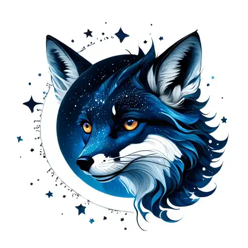 Sun And Moon Eclipse With Celestial Fox