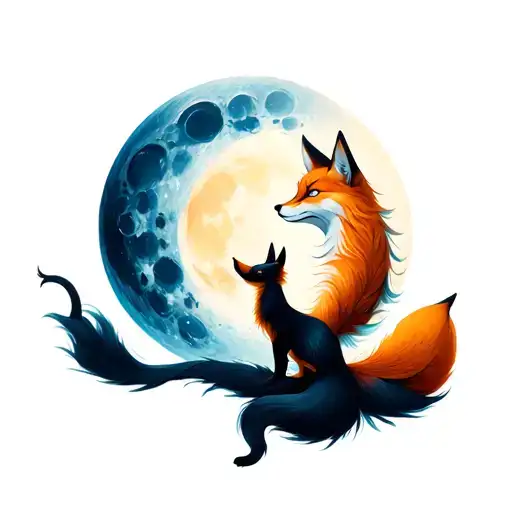 Kitsune Playing With Son And Moon