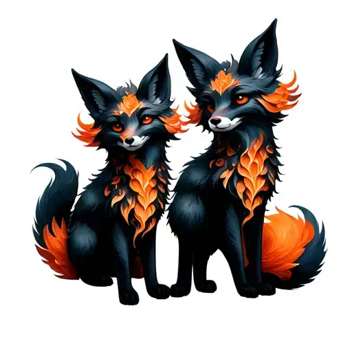 Full Body Zenko And Yako Katsune Foxes With 4 Tails