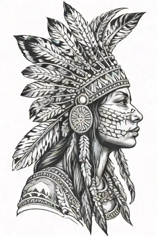 American Native Woman Headress Facing East Fox