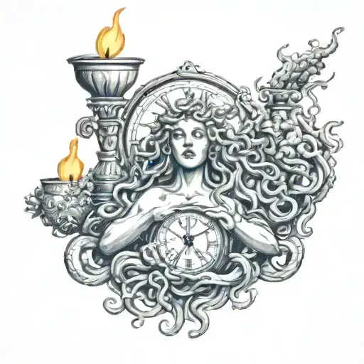Medusa With Candle And Clock Melting