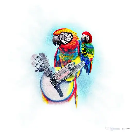 A Parrot Perched On A Guitar