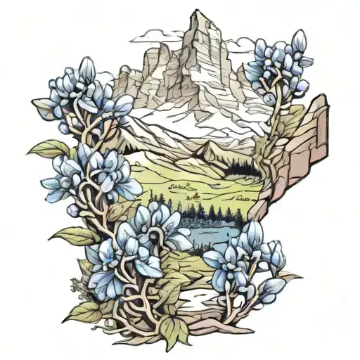 Colorado Mountains Blue Bonnets Incorporated Into The Design