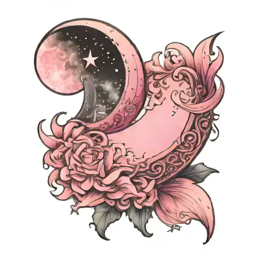 Pink Crescent Moon With A Star In The Middle