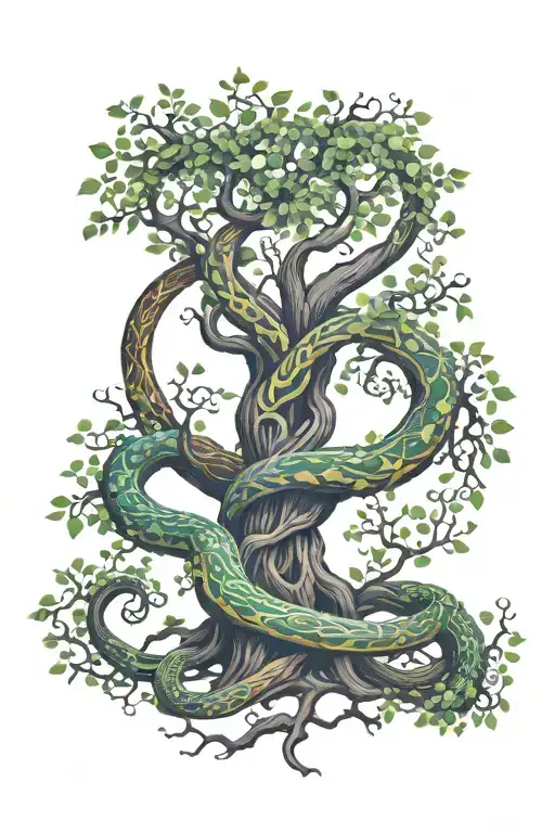 Tree Of Life With A Serpent Coiled